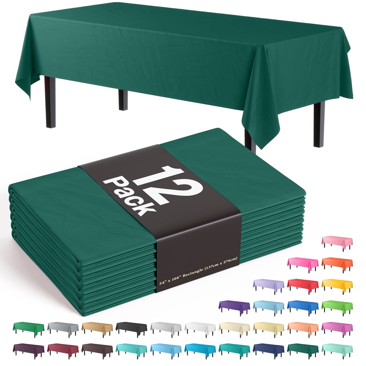 Exquisite 12-Pack Premium Plastic Tablecloth 54in. x 108in. Rectangle Plastic Table Cover